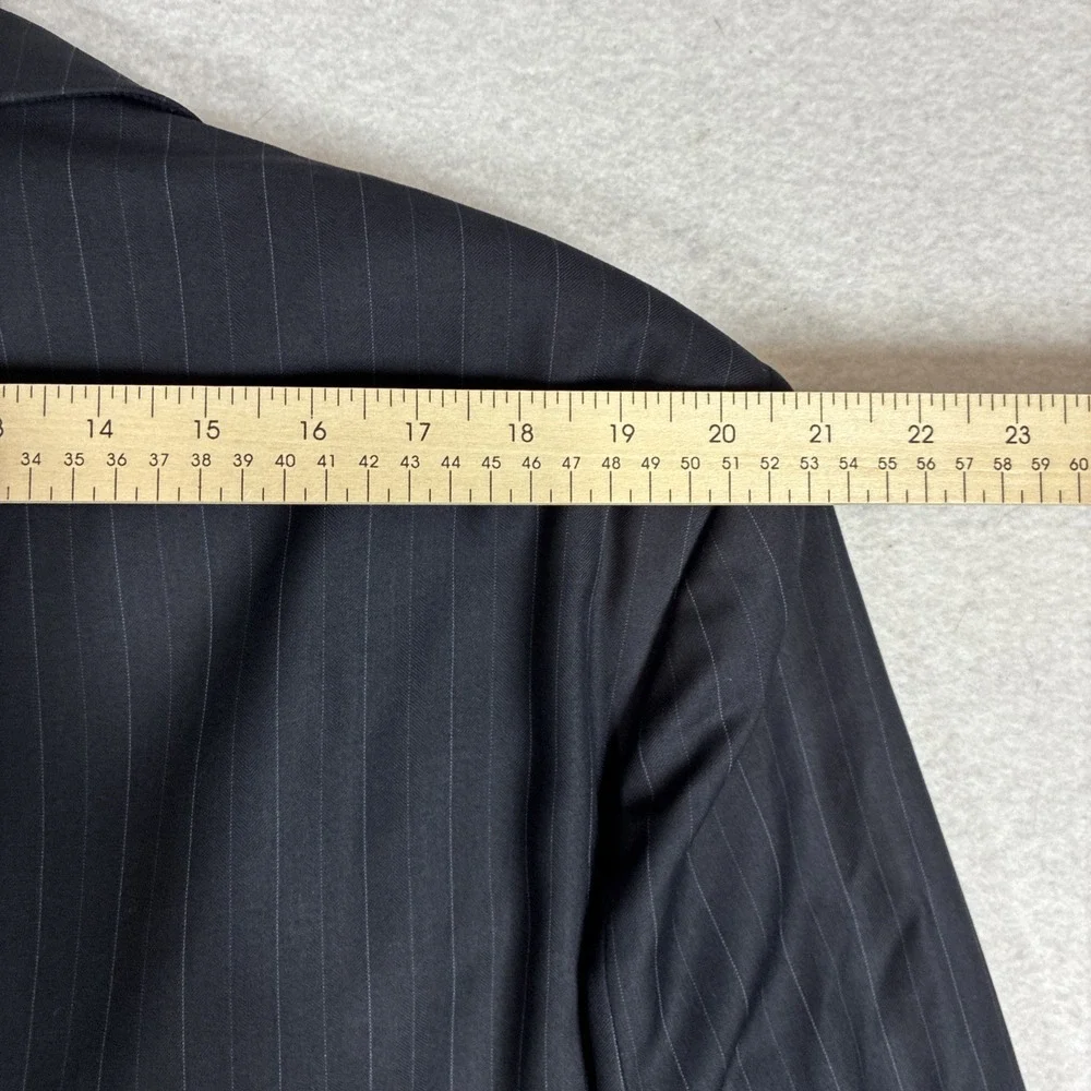 Ermenegildo Zegna 48R Mens Black Suit Jacket Gray Pinstripe 100% Wool Classic
